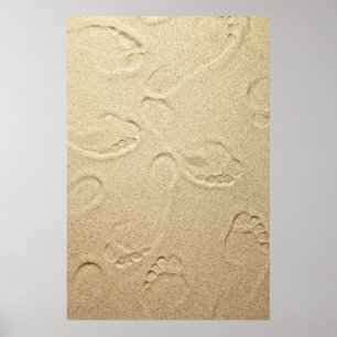 Poster Sandy Beach Arrière - plan avec empreintes