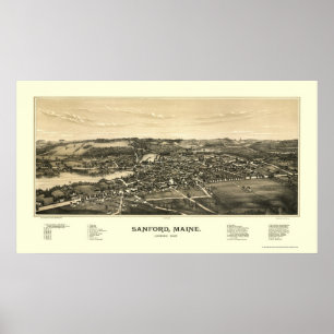 Poster Sanford, ME Carte panoramique - 1889