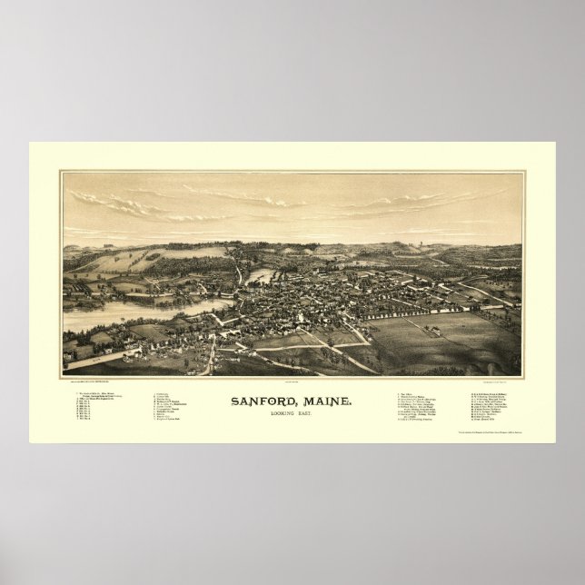 Poster Sanford, ME Carte panoramique - 1889 (Devant)