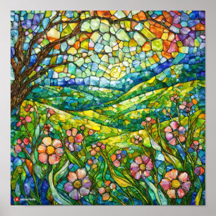 Poster sans cadre nature fleurie en verre