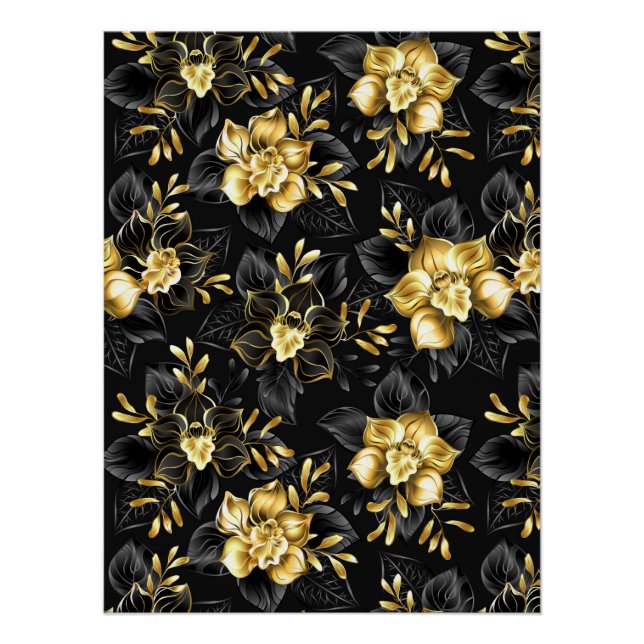 Poster Sans couture avec orchidées de bijoux (Devant)