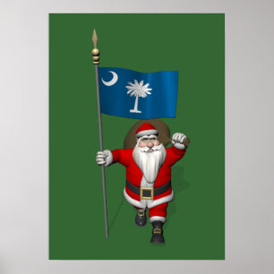 Poster Santa Claus Avec L'Ensigne De Caroline Du Sud