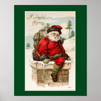 Poster Santa Claus Chimney Vintage Noël