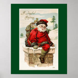 Poster Santa Claus Chimney Vintage Noël