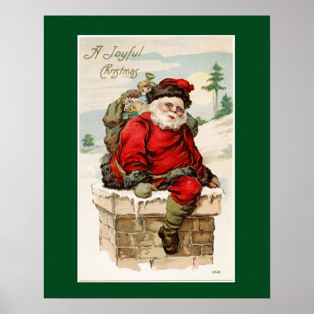 Poster Santa Claus Chimney Vintage Noël (Devant)