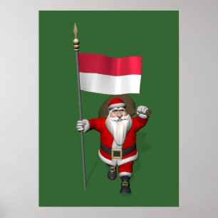 Poster Santa Claus With Ensign Of Indonesia