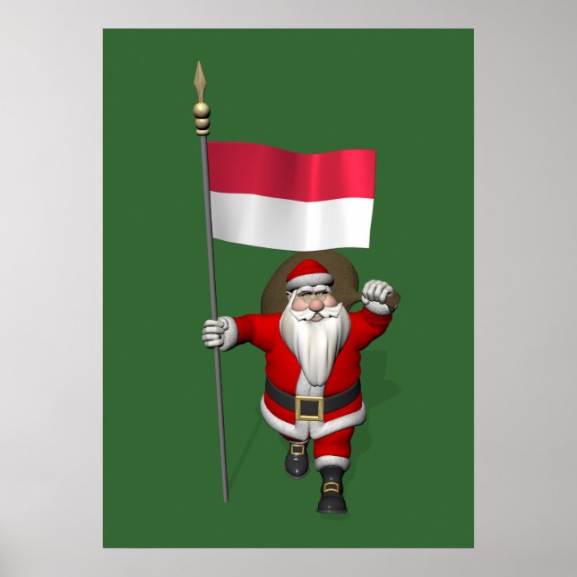 Poster Santa Claus With Ensign Of Indonesia (Devant)