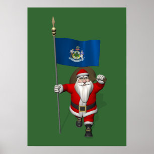 Poster Santa Claus With Ensign Of Maine