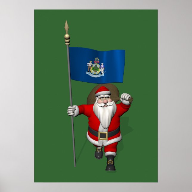 Poster Santa Claus With Ensign Of Maine (Devant)