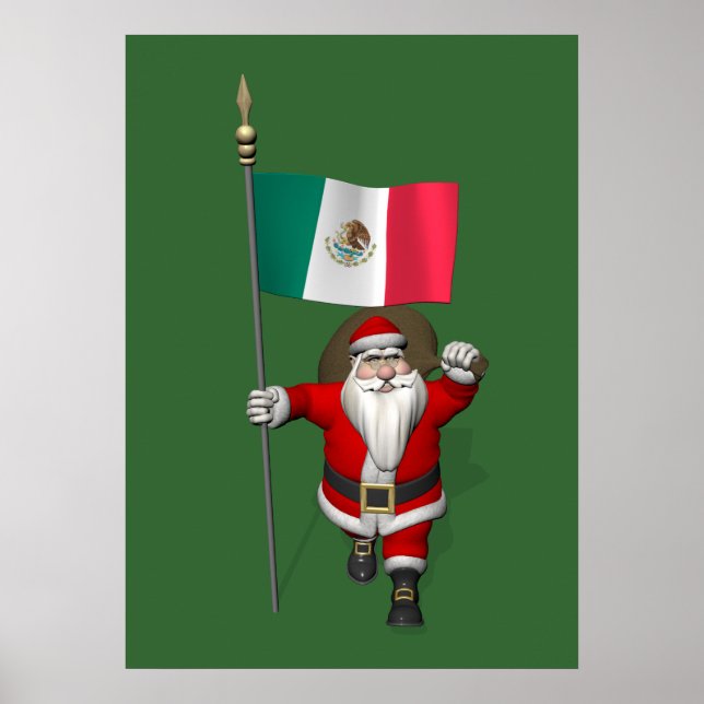 Poster Santa Claus With Ensign Of Mexico (Devant)