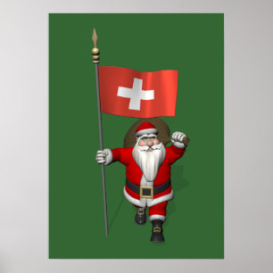 Poster Santa Claus With Ensign Of Switzerland