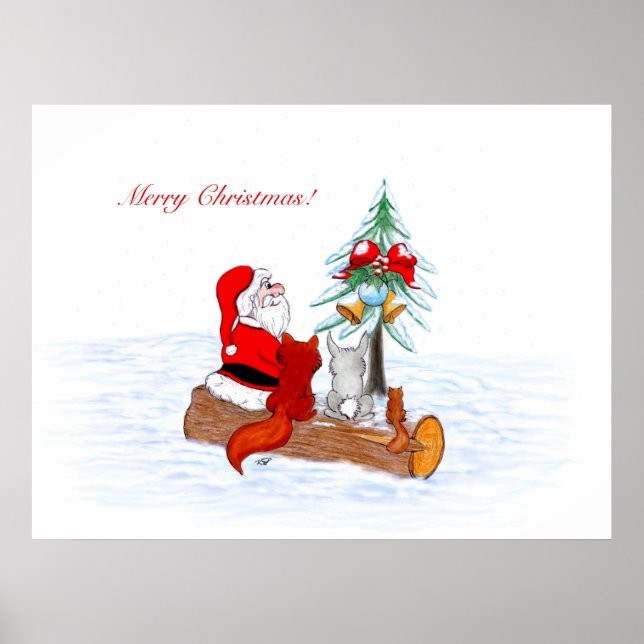 Poster Santa Claus with Rabbit Fox and Squirrel (Devant)