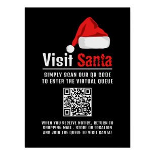 Poster Santa Hat, Visit Père Noël, QR Code Queue