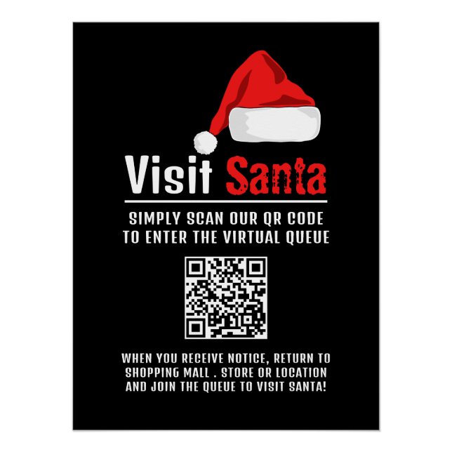 Poster Santa Hat, Visit Père Noël, QR Code Queue (Devant)