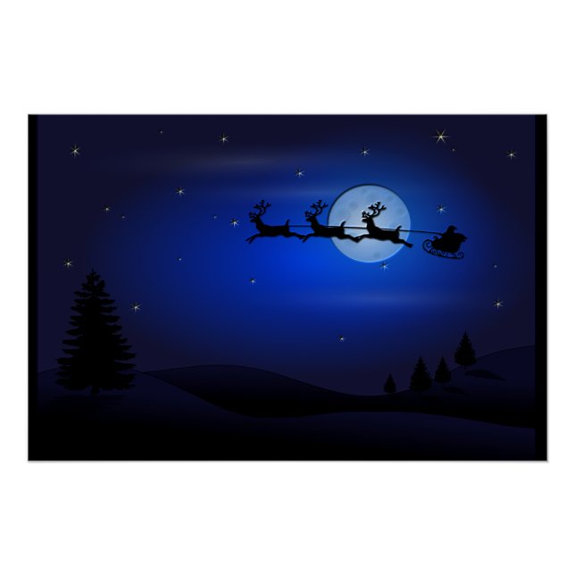 Poster Santa Reindeer Over Moon (Devant)