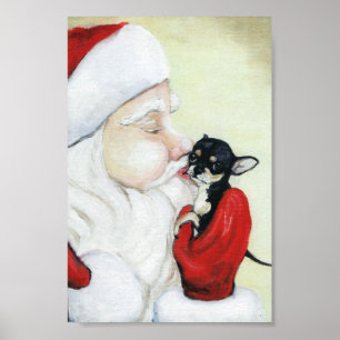 Poster Santa's Kiss for Chihuahua art Print