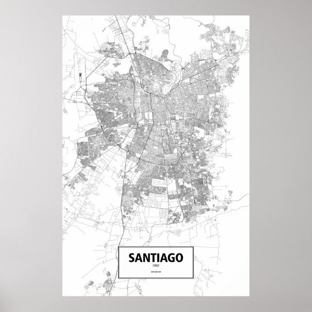 Poster Santiago, Chili (noir sur blanc) (Devant)