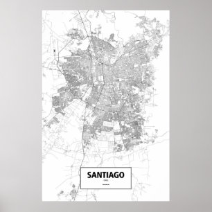 Poster Santiago, Chili (noir sur le blanc)