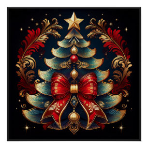 Poster Sapin de Noël avec nœud et étoile dorée
