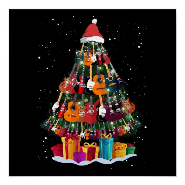 Poster Sapin de Noël drôle en guitare  (Devant)