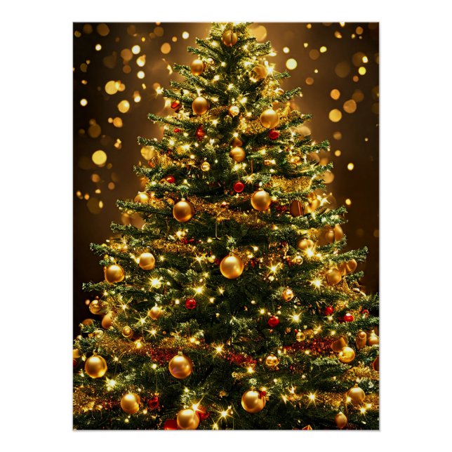 Poster Sapin de Noël élégant décoré de lumières (Devant)