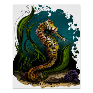 Poster Sarcelle Hippocampe Océan Esthétique Calme Design 