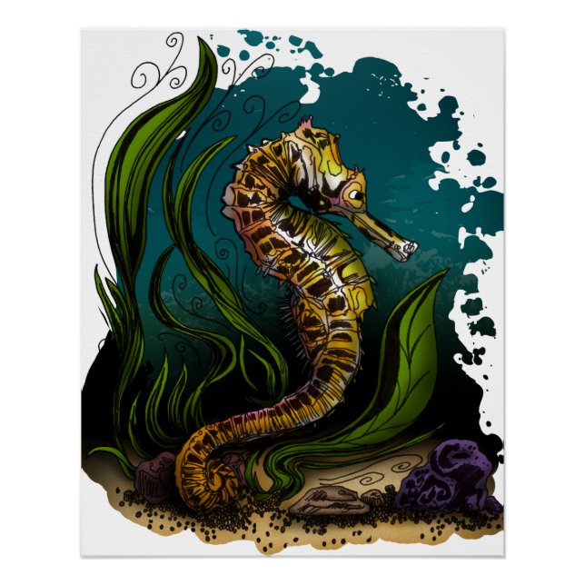 Poster Sarcelle Hippocampe Océan Esthétique Calme Design  (Devant)