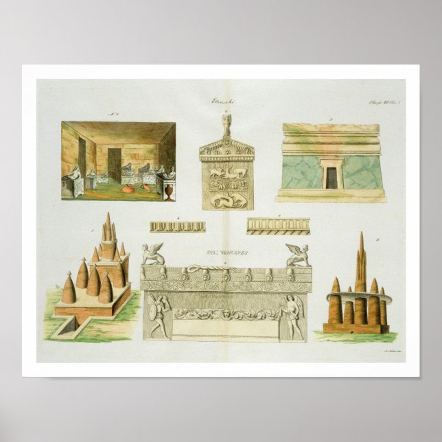 Poster sarcophages étrusques et sépulcres, plaque 7, clas (Devant)