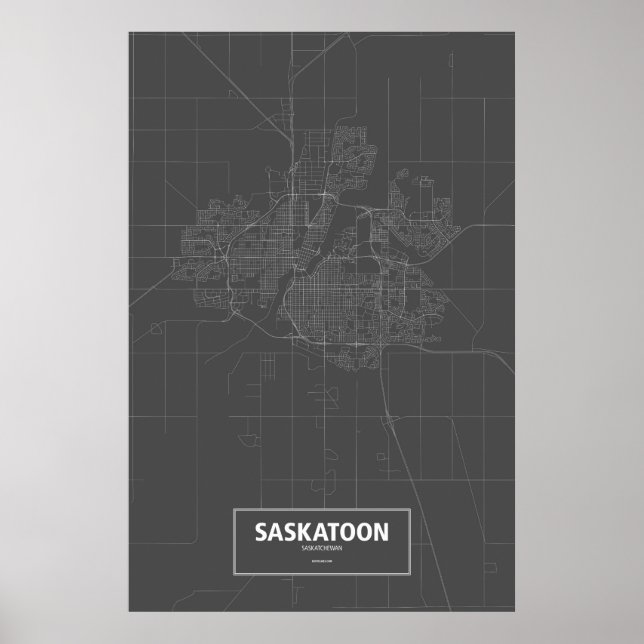 Poster Saskatoon (Saskatchewan) (blanc sur noir) (Devant)