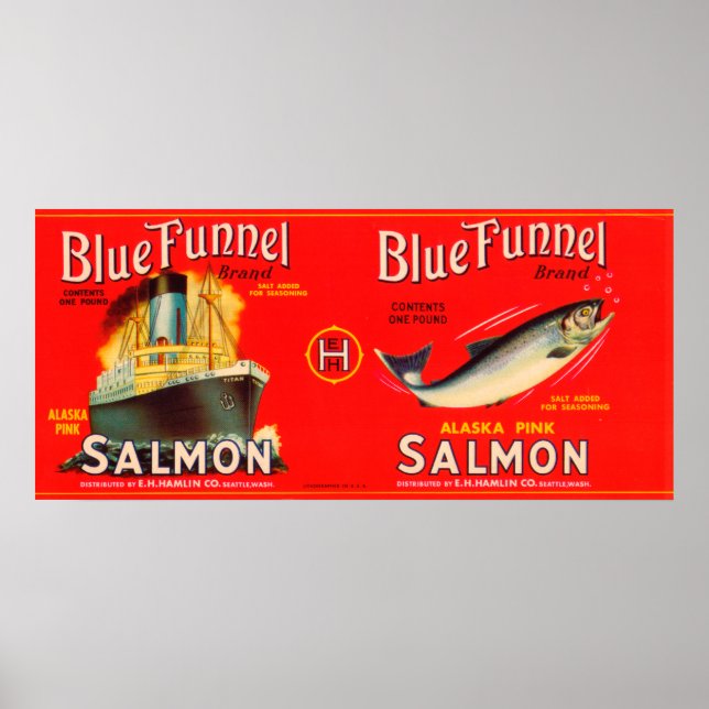 Poster Saumon de marque Blue Funnel - Seattle, WA (Devant)