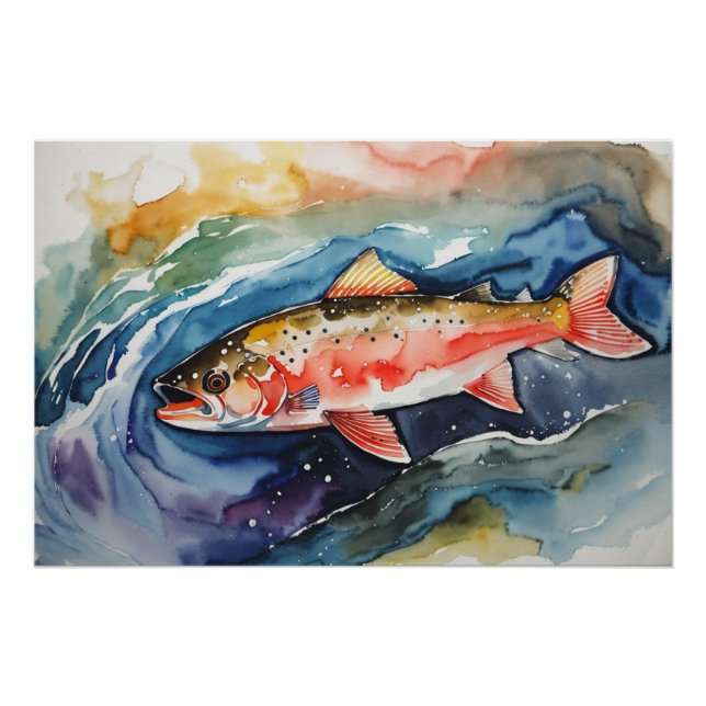Poster *~* Saumon Poisson capturé Homme Cadeau AP49 (Devant)