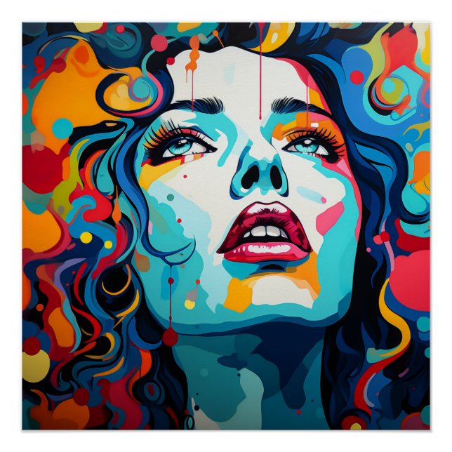 Poster Saut en couleurs : portrait pop art (Devant)