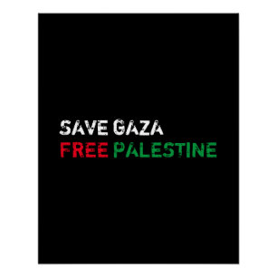 Poster Save Gaza Free Palestine blanc rouge noir