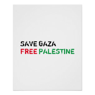 Poster Save Gaza Free Palestine noir rouge blanc