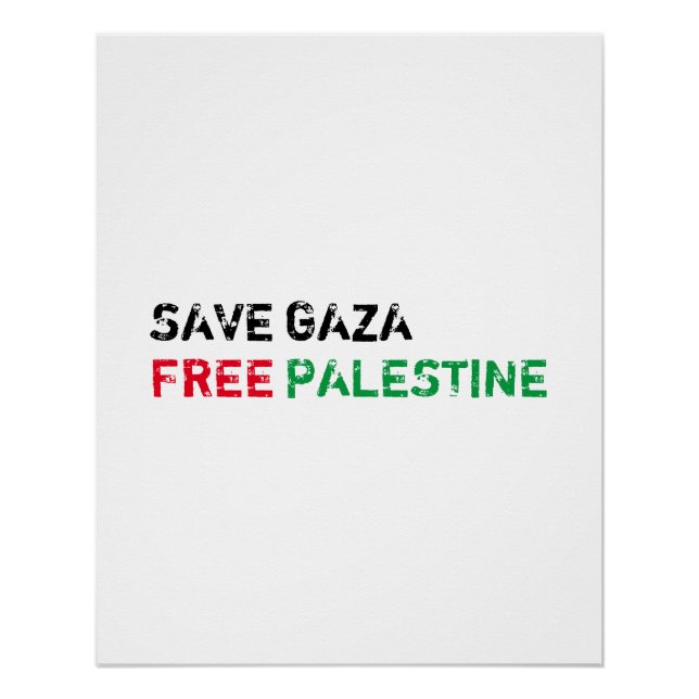 Poster Save Gaza Free Palestine noir rouge blanc (Devant)