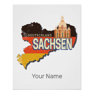 Poster Saxe Allemagne Retro State Map Souvenir Vintage