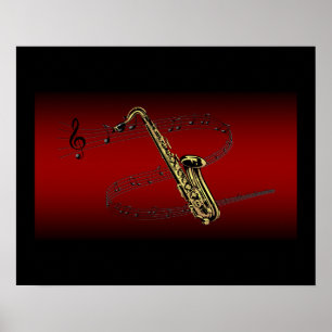 Poster Saxophone ~ Echelle de défilement ~ Maroon et dos