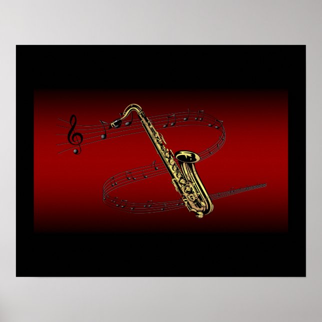Poster Saxophone ~ Echelle de défilement ~ Maroon et dos  (Devant)