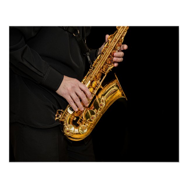 Poster Saxophone Player mains Saxophoniste jouant jazz P (Devant)
