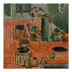 Poster Scène à l'intérieur du laboratoire alchimiste