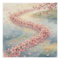 Scène aquarelle de la rivière aux cerisiers roses