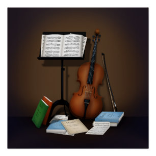 Poster Scène avec Stand Cello & Music