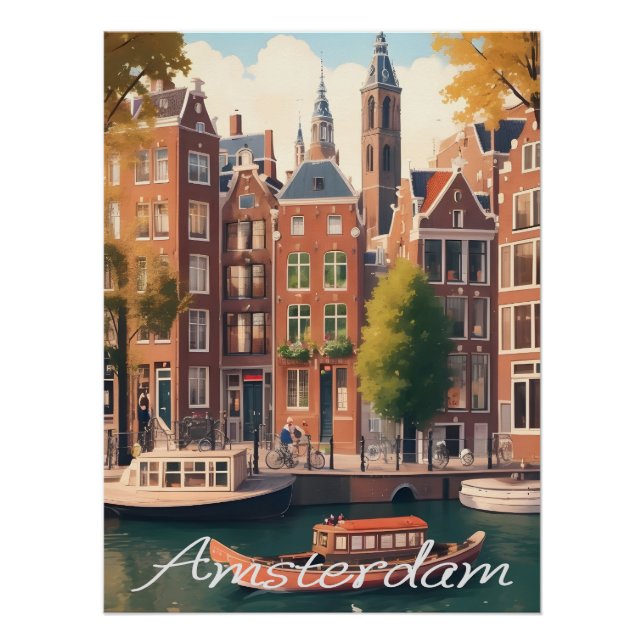 Poster Scène d'architecture de canal à Amsterdam Pays-Bas (Devant)