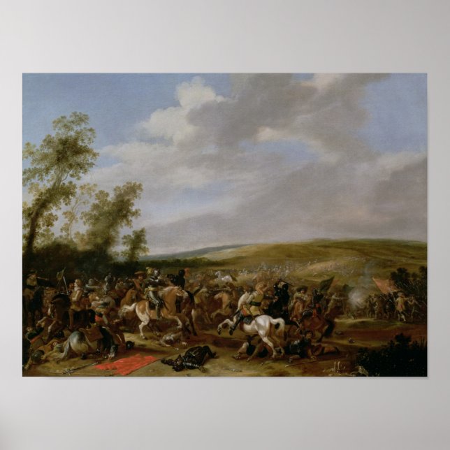 Poster Scène de bataille à Lutzen entre le roi Gustavus (Devant)