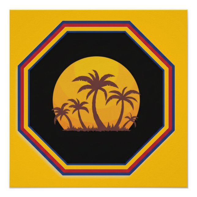 Poster Scène de coucher de soleil avec des palmiers dans  (Devant)
