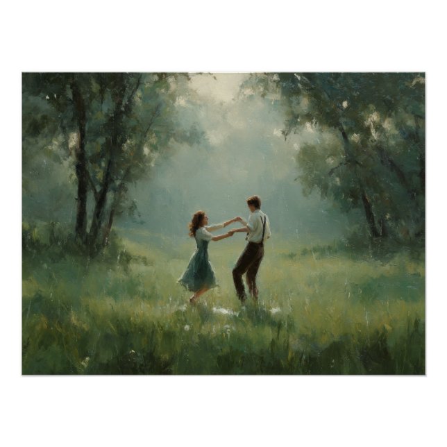 Poster Scène de couple de danse dans une forêt fantaisist (Devant)