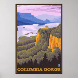 Poster Scène de la gorge de Columbia avec pointe de la Co