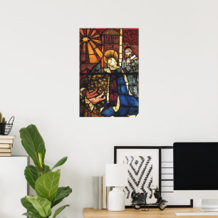 Poster Scène de la Nativité de Noël vintage en verre colo