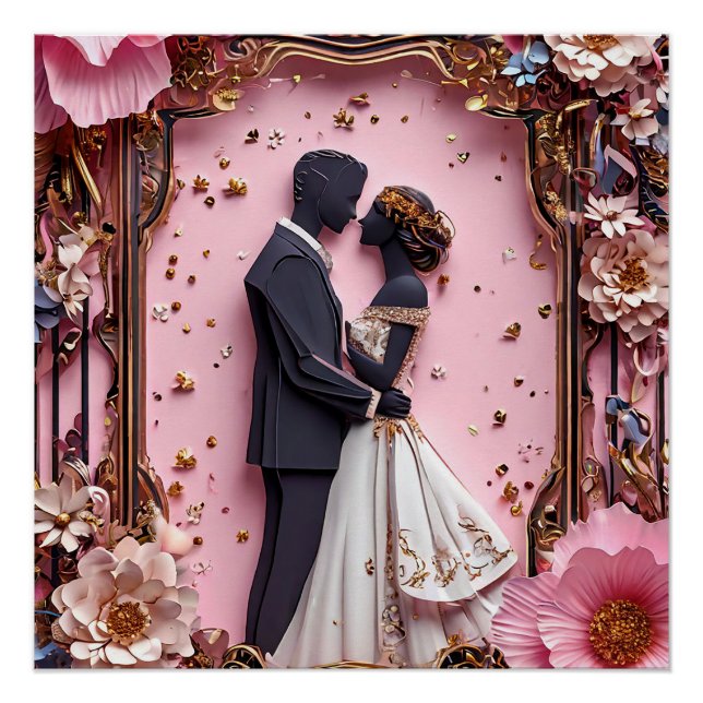 Poster Scène de mariage silhouette papier romantique (Devant)