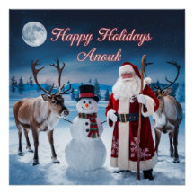 Scène de Noël classique avec Père Noël, Snowman